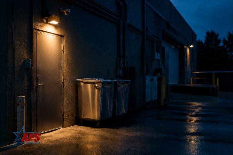 Commercial security system protecting restaurant cash, staff, and inventory with cameras and alarms